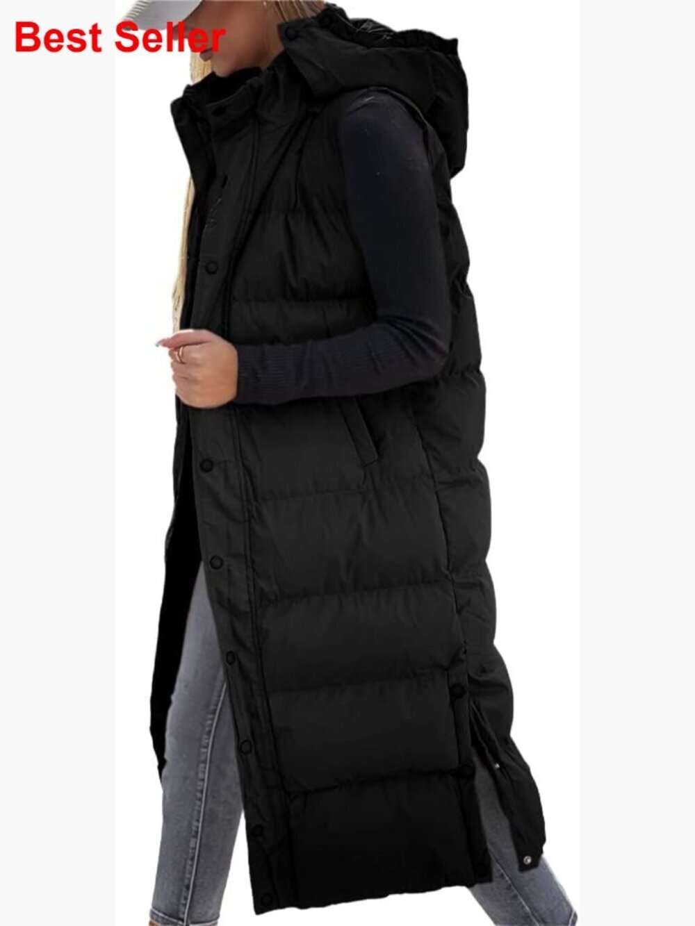 Long Puffer Vest Hooded Sleeveless Quilted Winter Outerwear